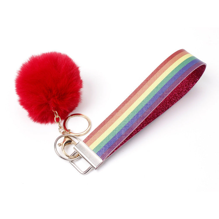 Wholesale 10pcs PU Leather Fur Ball Keychain